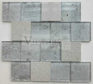 Alemana Style Building Decor Material Crystal Mosaic Tile China Manufacturing Glass Mix Stone Mosaics Decor Tile
