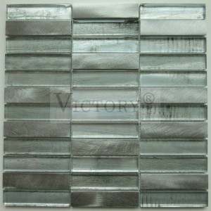 Campuran Kaca Gaya Moden Aluminium Tile Mozek Tersuai Percikan Belakang Dinding Dapur Percikan Belakang Beige Campuran Mozek Kaca Campuran Aluminium Coklat