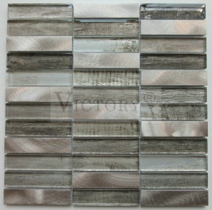 Сучасний стиль Glass Mix Aluminium Custom Mosaic Tile Backsplash Kitchen Wall Backsplash Bei Mix Brown Aluminium Blend Glass Mosaic