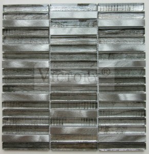 300*300 Metal Tile Strip Glass Mosaic Crystal Mosaic Tile ho an'ny Lobby Wall Factory Direct ambongadiny tsara kalitao Strip Grey Glass Metal Mosaic Tile