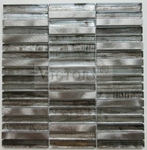 300*300 Metal Tile Strip Glass Mosaic Crystal Mosaic Tile for Lobby Wall Factory Direct N'ogbe Good Quality Strip Gray Glass Metal Mosaic Tile