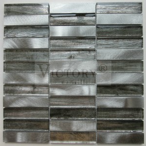 Modern stílusú üvegkeverék alumínium egyedi mozaik csempe Backsplash konyhai fal Backsplash bézs keverék barna alumínium keverék üvegmozaik