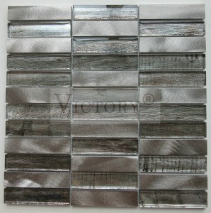 Gaya Modern Kaca Campuran Aluminium Adat Mosaik Genteng Backsplash Tembok Dapur Backsplash Beige Campuran Coklat Aluminium Campuran Kaca Mosaik