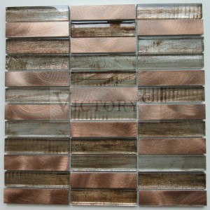 Модерен стил стъклен микс алуминиева персонализирана мозайка плочка гръб кухненска стена гръб бежов микс кафяв алуминий смес стъклена мозайка