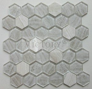 6 mm zeshoekig tegelglasmozaïek voor woondecoratie Marmer en glas gemengd mozaïek voor badkamerwandbekleding