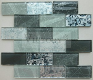 Нови дизајн Сива мешовита мрежаста позадина Субваи текстурирана позадинска плочица стаклени мозаик за зид Кухињски позадински мозаик плочица од кристалног стакла Метро плочица за кухињски зид