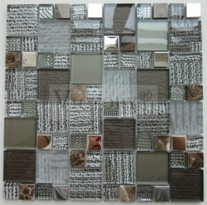 Črna žična površina Majhno lubje in steklene mozaične ploščice iz nerjavečega jekla, kot so preproge Backsplash Stenske sijajne kopalniške brizgalne steklene mozaične ploščice