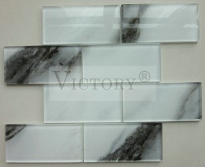 Super White Glass Mosaic Tile with Laminated Inkjet Stone Patterns for Wall Decor