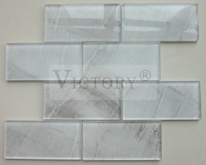 Мозаик од супер бела стаклена плочка со шаблони од ламиниран инкџет камен за декорација на ѕидови