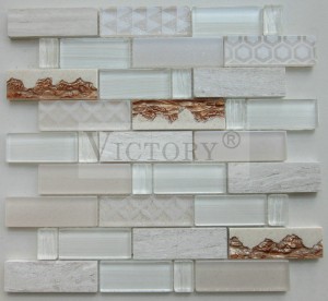 Makukulay na Strip Pattern ng Dekorasyon na Mix Glass Marble Mosaic para sa Bahay Long Strip Crystal Glass Electroplated Mosaic Tile