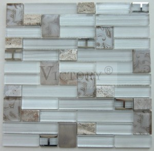Стаклен мозаик со ленти со рамка за обложување Модерен, отпорен на топлина, декоративен мозаик од ѕидни кујнски плочки за внатрешни работи