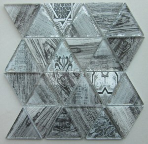 Μωσαϊκό κομμάτια γυαλιού Γκρι τρίγωνο μοτίβο διακοσμητικό πλακάκι τοίχου Laminate Κρυστάλλινο γυαλί μωσαϊκό πλακάκι Μοντέρνο τρίγωνο σχήμα Shinny laminate μωσαϊκό πλακάκια για διακόσμηση μεγάλου τοίχου