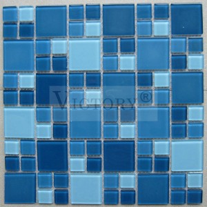 အပြာရောင် Mosaic ရေချိုးခန်းကြွေပြားများ ရေကူးကန် Mosaic Mosaic မီးဖိုချောင် Backsplash ရိုးရှင်းသော Mosaic Patten ဒီဇိုင်း Backsplash Glass Mosaic tiles အတွက် Glass Mosaic/Colored/Swimming Pool/TV Wall/ Glass Mosaic China ထုတ်လုပ်သည့် ရောင်စုံရေချိုးခန်းနံရံ Mosaic ကြွေပြားများ