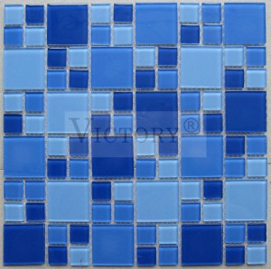Blue Mosaic Bathroom Madum Swimming Pool Mużajk Mużajk tal-kċina Backsplash Sempliċi Mosaic Patten Design Backsplash Ħġieġ għall-Mużajk Madum Ħġieġ Mużajk / Kkulurit / Swimming Pool / TV Wall / Glass Mosaic Manifattura taċ-Ċina Colorful Bathroom Wall Mosaic Tile