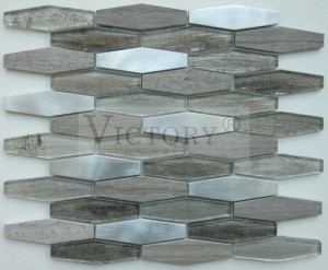 God pris Hexagon diamantform marmor glas børstet aluminium mosaik fliser til salg til vægdekoration