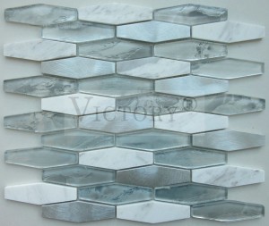 Goeie prys seshoek diamantvorm marmer glas geborselde aluminium mosaïek teëls te koop vir muurdekor