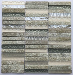 Mosaik Kaca Strip dan Marmer Batu untuk Latar Belakang Dinding Ubin Mosaik Marmer Putih Ubin Mosaik Batu Alam Mosaik Kaca Pola Bertumpuk Ubin Mosaik Batu Marmer Abu-abu untuk Desain Interior