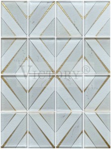 Yeni Tasarımlar Ev Dekorasyonu Modern Ev Zarif Çiçek Şekilleri Cam Mozaik Beyaz Renk Altın Folyo Kristal Mozaik Ev Dekorasyonu için Toptan Fiyat Carrara Duvarlar için Beyaz Cam Mozaik Fayans