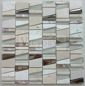 Tsy ara-dalàna Strip Stone Crystal Glass Mosaic Tiles ho an'ny Wall Decor Shell Mosaic of Mix Color Irregular for Rawing Bathroom and Restaurant Reny voahangy tsara tarehy