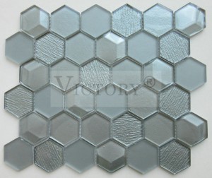 ກະເບື້ອງ Mosaic Hexagon Crystal Mosaic Tiles ແກ້ວ Mosaico ແກ້ວສີຟ້າ Mosaic Tiles ສີຂາວ Mosaic Tile Backsplash