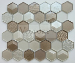 ဆဋ္ဌဂံ Mosaic Tile Crystal Mosaic Tiles Glass Mosaico အပြာရောင် Glass Mosaic ကြွေပြား အဖြူရောင် Mosaic Tile Backsplash