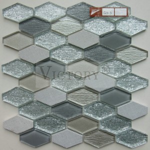 Hexagon Line Marble Mixed Crystal Glass Mosaic Tegels foar Wall Decor Black White Glass Stone Crystal Mosaic Tile for Sale