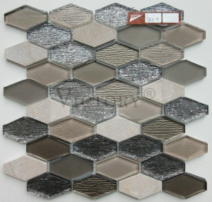 Hexagon Line Marble Mixed Crystal Glass Tile Mosaic Tile for Wall Decor Black White Glass Stone Crystal Mosaic Tile for Sale