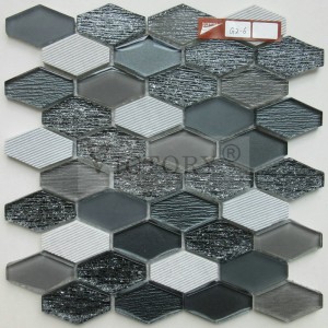 Linha hexágono Mármore Misturado Azulejos de mosaico de vidro de cristal para decoração de parede Pedra de vidro branco preto Azulejo de mosaico de cristal para venda