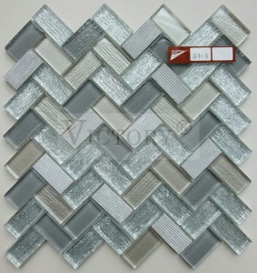 Stoffdruck, graue Fischgrätenmuster-Glasstein-Mosaikfliesen, Wanddekoration aus Kristallglas, mattierte Mosaikfliesen, heißes Produkt, lineare Backsplash-Mosaikfliesen aus kristallweißem Marmor