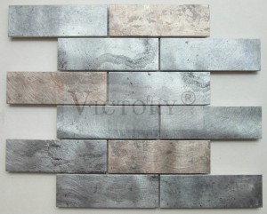 Tile di mosaicu d'aluminiu di triangulu / striscia / esagonale di stampa digitale in jet d'inchiostro di culore grisgiu