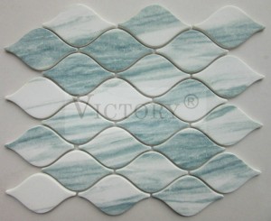 Шкляная мазаічная плітка для ваннай пакоі Воданепранікальная плітка Wave Recycled Glass Mosaic Fullbody Glass Mosaic