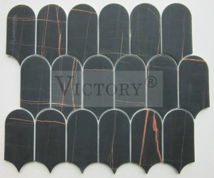 Marble Look Recycle Glês Mosaic Piano Key Shape Stien Mosaic Recycled Glês Mosaic foar ynterieur China Factory Glês Mosaic Marble Stone Recycled Glês Mosaic Tile foar Keuken Backsplash