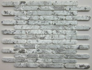 Mosaico de vidrio reciclado de Carrara con forma de tira para baño, cocina, nuevo diseño, mosaico de vidrio decorativo para baño, mosaico de vidrio reciclado de piedra con forma de tira
