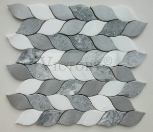 Kualitas Tinggi Desain Fashion Daun Bentuk Aluminium sareng Marmer Mosaic pikeun Backsplash