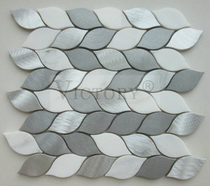 Kualitas Tinggi Desain Fashion Daun Bentuk Aluminium sareng Marmer Mosaic pikeun Backsplash