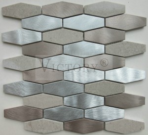 Hexagon Aluminom Glass Mosaic Tile maka ihe ịchọ mma ụlọ na-agwakọta Tile Mosaic metal