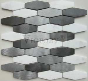 Hexagon aluminium glas mosaïek teël vir huisversiering glasmengsel metaal mosaïek teël