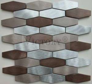 Плиткаи мозаикии шишагии шашкунҷаи алюминийи шишагӣ барои ороиши хона шишаи омехтаи металлии мозаики