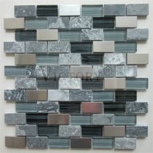 Mosaico de mármore gris Victory Wave Pedra de China Baldosa de mosaico de pedra natural Mosaico de mármore contra salpicaduras