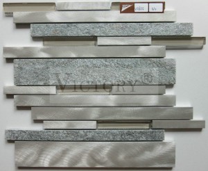 ထမင်းစားခန်းမနံရံတွင် အလှဆင်ထားသော ပိုးမွှားဆန့်ကျင်ရေး သဘာဝ Quartz Mosaic Tile Strip Interlocking Aluminum Mosaic နှင့် China Quartz Kitchen Mosaic Tile