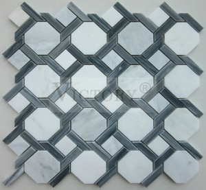 Բնական քարե մոզաիկա Կղմինդր քար քարե մոզաիկա Backsplash Carrara մոզաիկա սալիկներ Մոխրագույն մոզաիկա սալիկներ Mix Color Rhombus Shape Մարմար քարե խճանկար բնակարանի ձևավորման համար Սպիտակ խճանկար Բնական քարե մարմար խճանկար