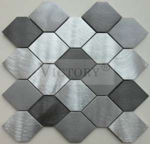 Hexagon Brushed Aluminium Mosaic Metal Mosaic pikeun Tembok Hiasan
