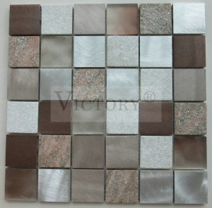Cùl-fhiosrachadh balla stoidhle Eòrpach Crystal Aluminium Metal Mix Glass Stone Mosaic