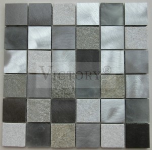 Cùl-fhiosrachadh balla stoidhle Eòrpach Crystal Aluminium Metal Mix Glass Stone Mosaic