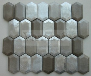 Leacan seòmar-ionnlaid breac-dhualach alùmanum 3D hexagon leac breac-dhualach meatailteach leac breac-dhualach marmor is glainne