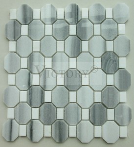 Mosaico de pedra natural Mosaico de pedra Backsplash Carrara Mosaico Azulejos de mosaico cinza Mistura de cores em formato de losango Mosaico de pedra de mármore para decoração de apartamento Design Mosaico branco Mosaico de mármore de pedra natural