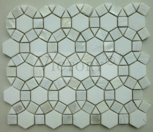 Mosaik Logam sareng Batu Modéren Desain Bentuk Kembang Marmer Waterjet Mosaic Batu Waterjet Mosaic Genteng Kembang Mosaik Carrara Marmer Mosaik Kotak Marmer Mosaik Genteng Backsplash