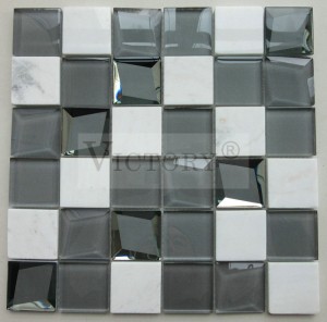 Τετράγωνα μωσαϊκά πλακάκια Μάρμαρο μωσαϊκό Πλακάκι δαπέδου Ασπρόμαυρο μωσαϊκό πλακάκι μπάνιου Μωσαϊκό πλακάκια τοίχου Μωσαϊκό Mirror Art