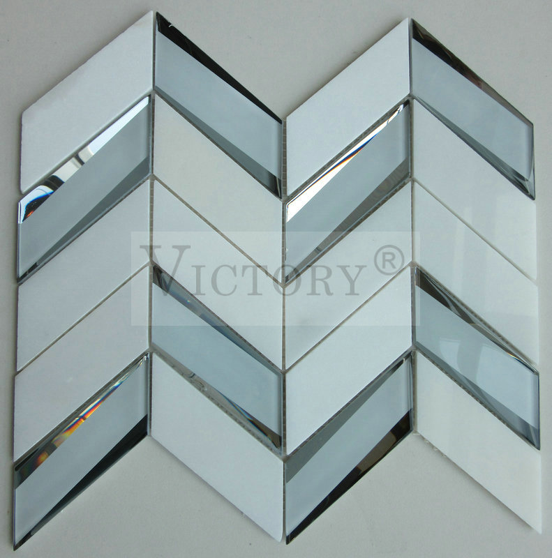 Modernong Dekorasyon nga Marble Stone Mix Mirror Glass Tile Mosaic Victory Bathrooms Designs Marble Mosaic Wall Mirror Glass Brick Mosaic Tile