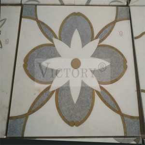 Sìona Victory Water Jet Mosaic Leacan breac-dhualach geal breac-dhualach marmor Backsplash Waterjet Brass Inlay White Stone Mosaic
